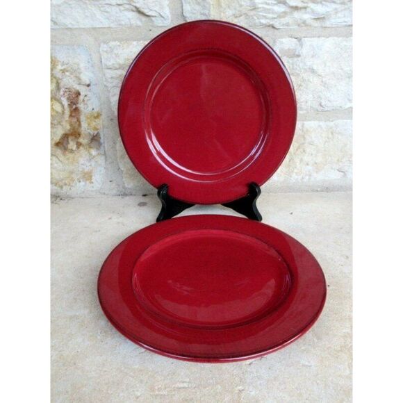 Pier 1 Other - Pier 1 Toscana Burgundy Set of 2 Salad Plates Hand Painted Earthenware